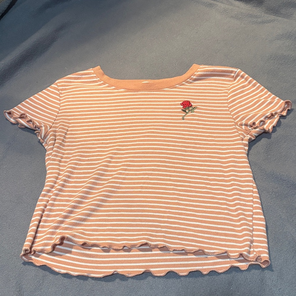 Heart & Hips Peach Striped Short Sleeve Tee